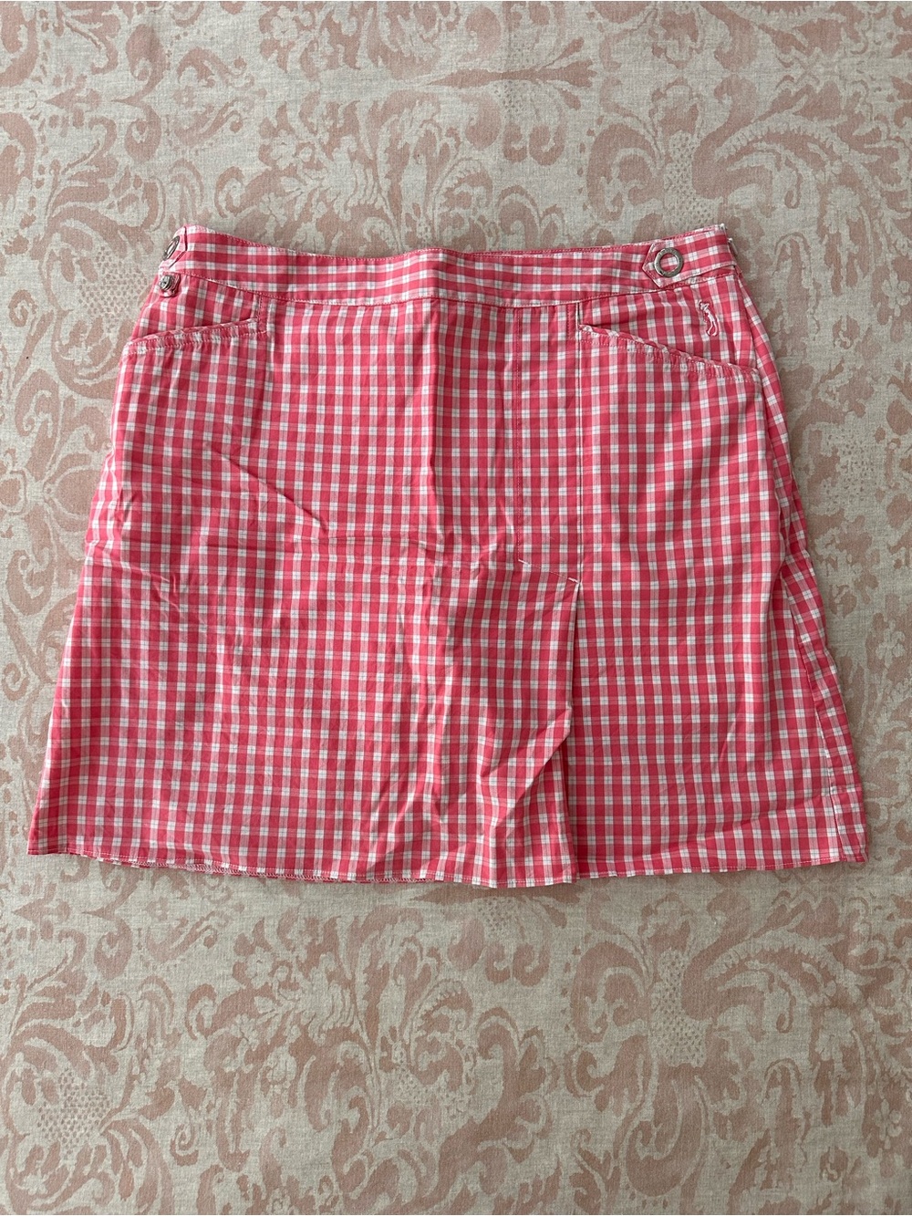 Izod Pink and White Gingham A-Line Skirt